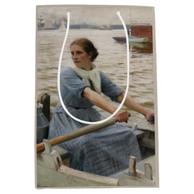 Milk Maid on a Rowing Boat (by Albert Edelfelt) Medium Gift Bag (Front)