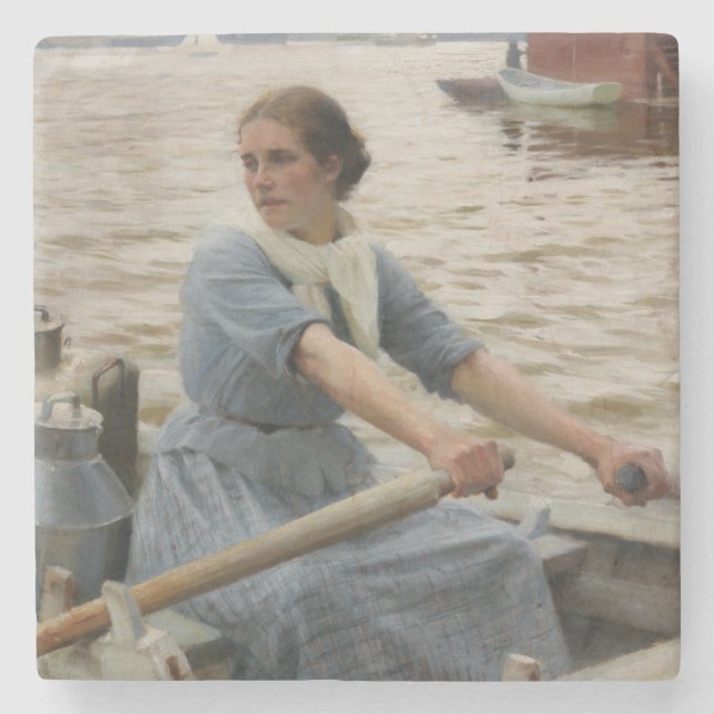 Milk Maid on a Rowing Boat (by Albert Edelfelt) Stone Coaster (Front)