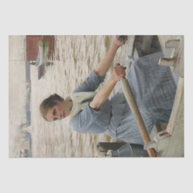 Milk Maid on a Rowing Boat (by Albert Edelfelt) Tissue Paper (Front)
