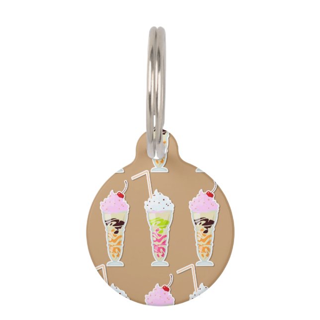 Milk Shake Fun Design on Tan Pet Tag (Front)