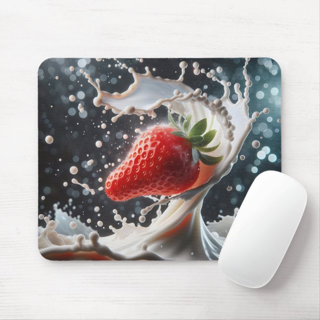 Milk Splash With Strawberry Mouse Pad (With Mouse)