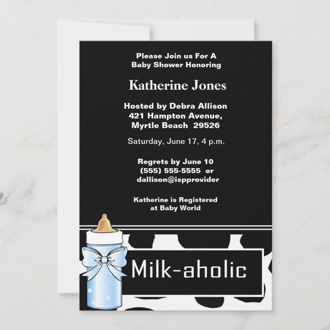 Milkaholic Baby Boy Shower Invitation (Front)