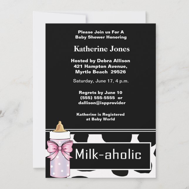 Milkaholic Baby Girl Shower Invitation (Devant)