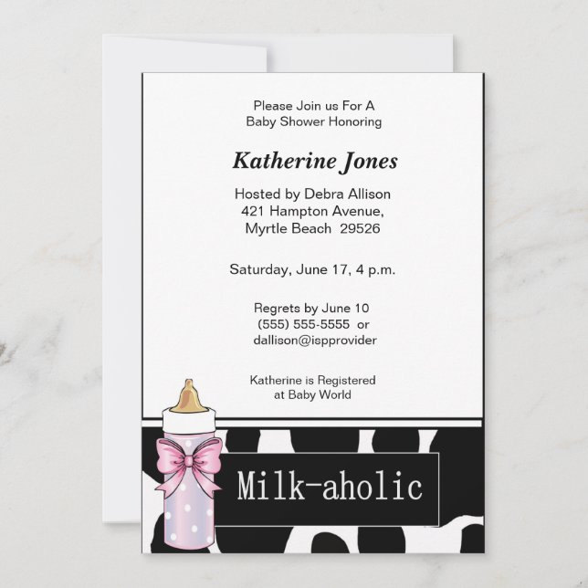 Milkaholic Baby Girl Shower Invitation (Front)