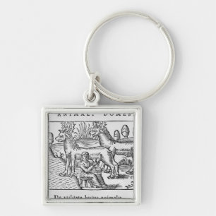 Milking reindeers keychain