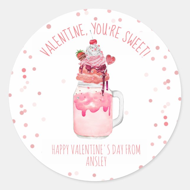 Milkshake Candy Classroom Valentine Photo Classic Round Sticker (Front)