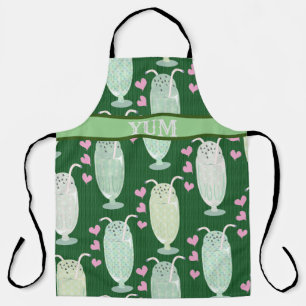 Milkshake Fun Mint Cartoon Retro Pattern Cute Fun Apron