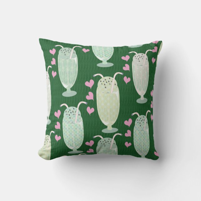 Milkshake Fun Mint Cartoon Retro Pattern Cute Fun Throw Pillow (Front)