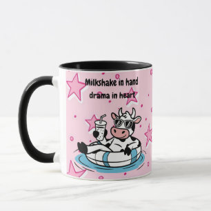Milkshake in Hand, Drama in Heart Cool Cow Funny Mug