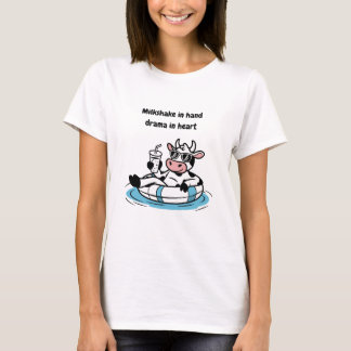 Milkshake in Hand, Drama in Heart | Cool Cow Graph T-Shirt