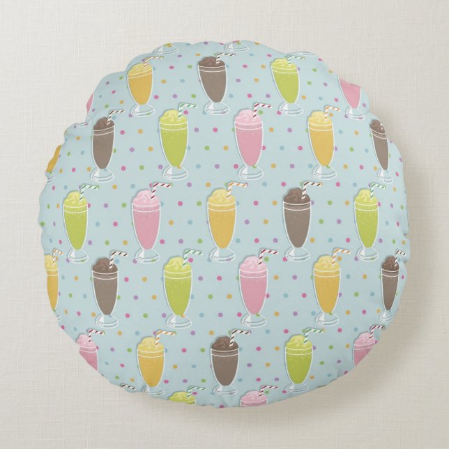 Milkshake Pattern Round Pillow (Front)