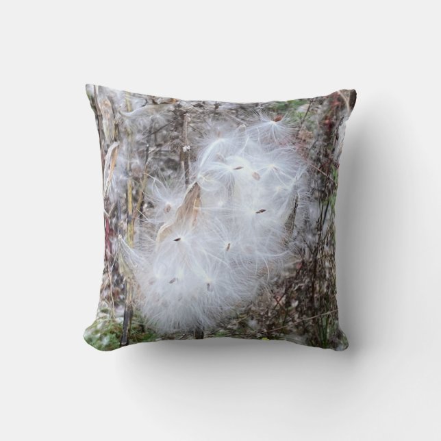 Milkweed Seeds and Silk Throw Pillow (Front)