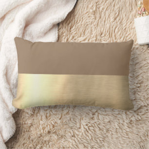 Milky Coffee Brown Gold Foil Rustic Faux Lumbar Pillow