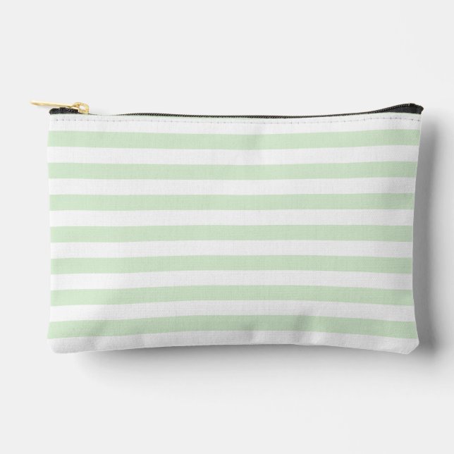 Milky Jade Green Medium Striped Accessory Pouch (Front)