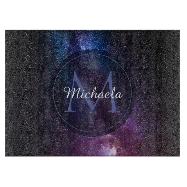 Milky way bright colors personalizable monogram cutting board (Front)
