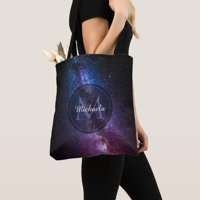 Milky way bright colors personalizable monogram tote bag (Close Up)