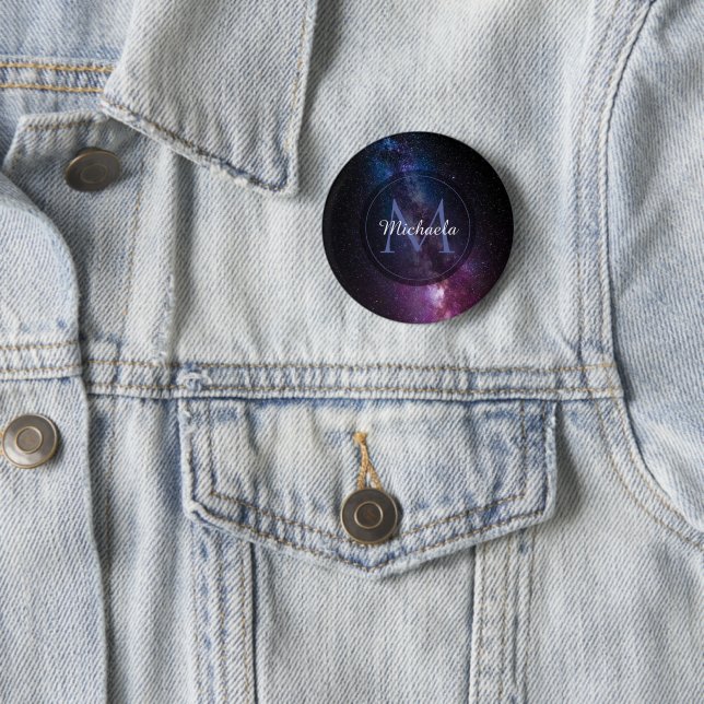 Milky way bright colours personalizable monogram 2 inch round button (In Situ)