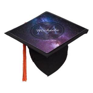 Milky way bright colours personalizable monogram graduation cap topper