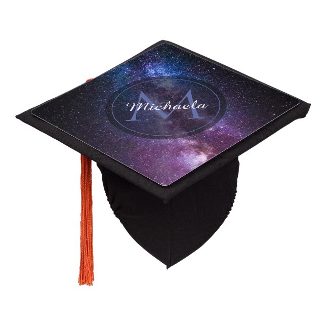 Milky way bright colours personalizable monogram graduation cap topper (Angled)