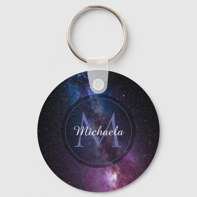 Milky way bright colours personalizable monogram keychain (Front)