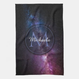 Milky way bright colours personalizable monogram kitchen towel