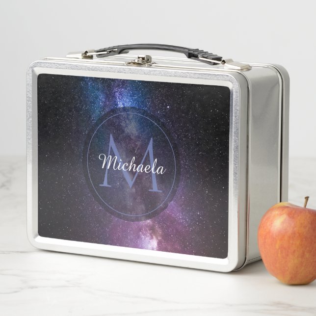 Milky way bright colours personalizable monogram m metal lunch box (In Situ)