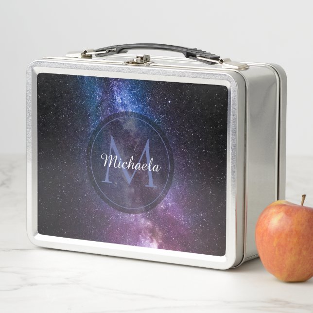 Milky way bright colours personalizable monogram metal lunch box (In Situ)