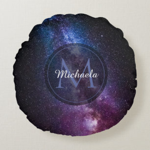 Milky way bright colours personalizable monogram round pillow