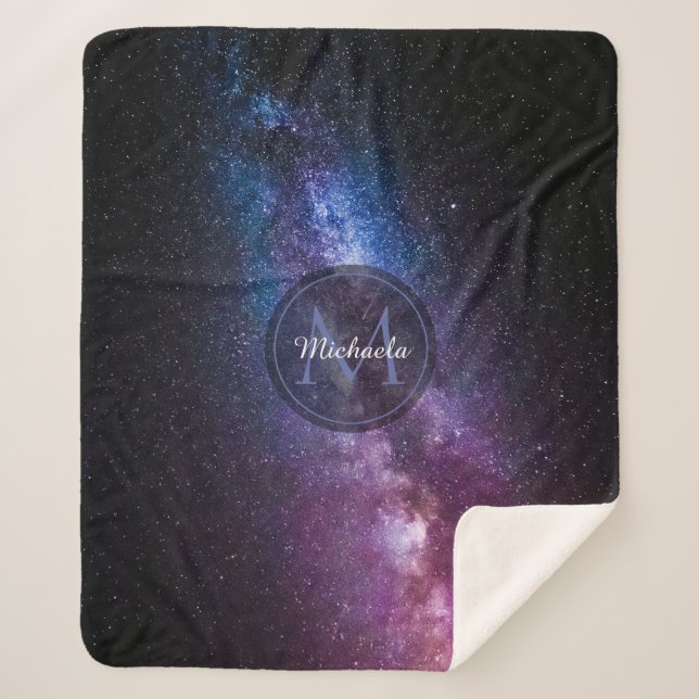 Milky way bright colours personalizable monogram sherpa blanket (Front)