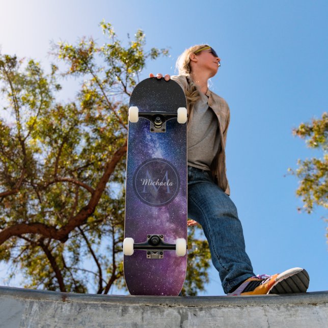 Milky way bright colours personalizable monogram skateboard (Outdoor 1)