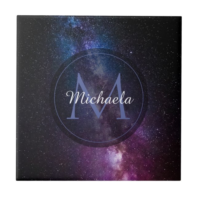 Milky way bright colours personalizable monogram tile (Front)