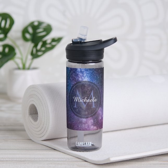 Milky way bright colours personalizable monogram water bottle (Yoga)