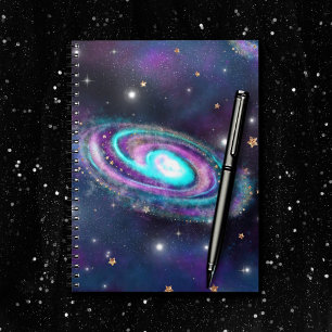 Milky Way Galaxy   Cosmic Blue Purple Pink Glow Notebook
