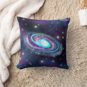Milky Way Galaxy Cosmic Blue Purple Pink Glow Throw Pillow