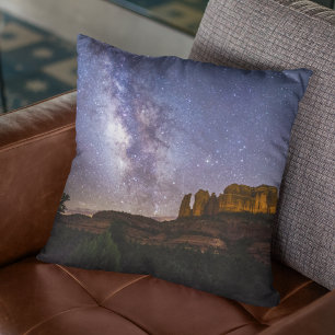 Milky Way Galaxy Over Cathedral Rock, Arizona Throw Pillow