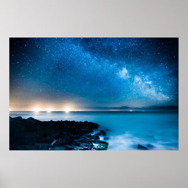 Milky Way Galaxy Over Fishing Boats Poster (Front)