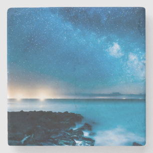Milky Way Galaxy Over Fishing Boats Stone Coaster