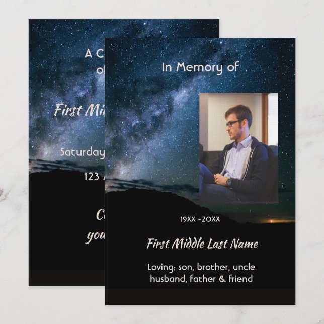  Milky Way Galaxy Starry Night Sky Memorial Invitation (Front/Back)