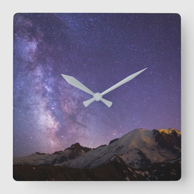Milky Way & Mt. Rainier | Washington State Square Wall Clock (Front)