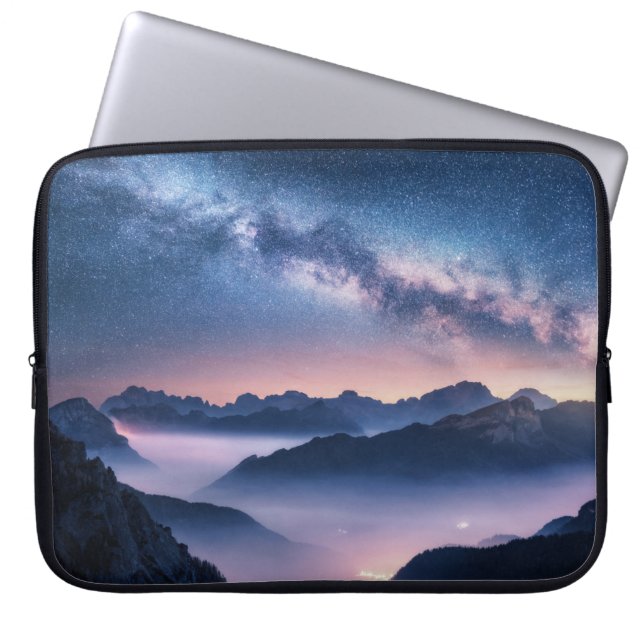 Milky Way over mountains in fog at night in summer Laptop Sleeve (Front)