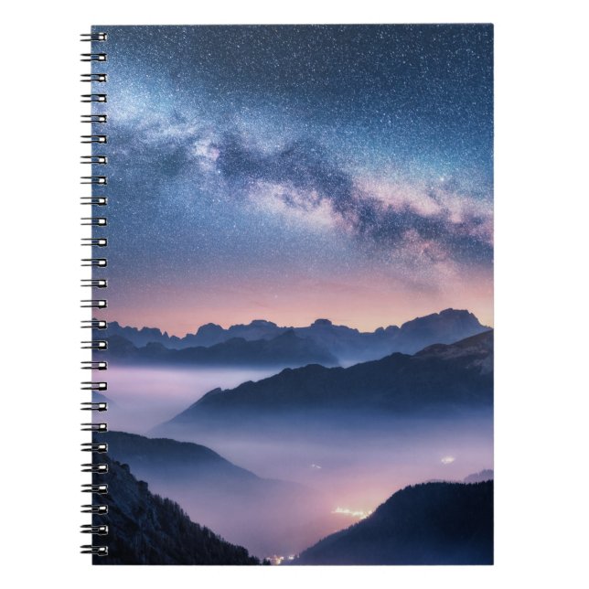 Milky Way over mountains in fog at night in summer Notebook (Front)