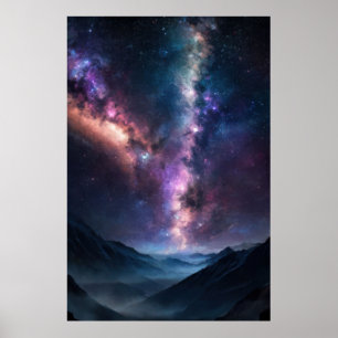 Milky Way Over Mountains Poster