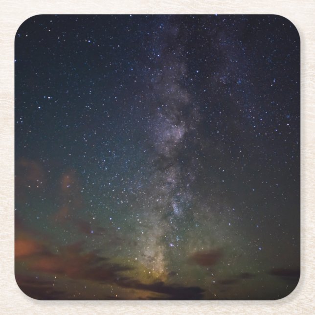 Milky Way | Stars at Night Square Paper Coaster (Front)