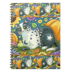MILKYWAY, A MYSTICAL HALLOWEEN CAT, MOON & STARS NOTEBOOK