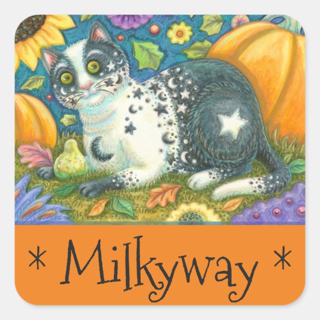 MILKYWAY Halloween Folk Art CAT STICKERS Sheet (Front)