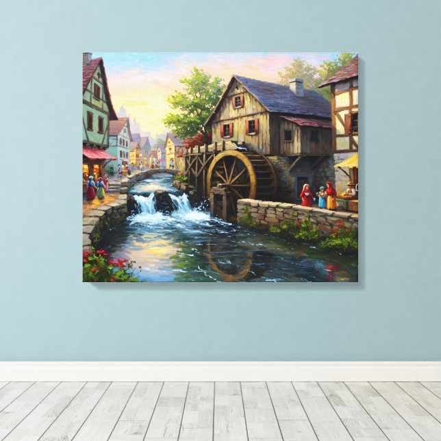 Mill In The Village Canvas Print (Insitu(Wood Floor))