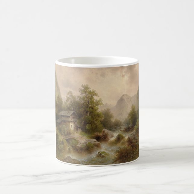 Mill on a Mountain Stream (by Albert Rieger) Coffee Mug (Center)