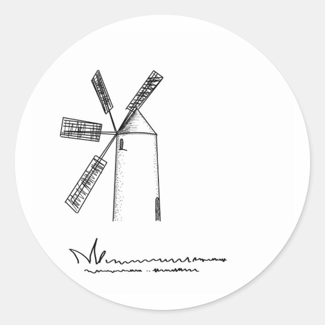 mill on white background classic round sticker (Front)