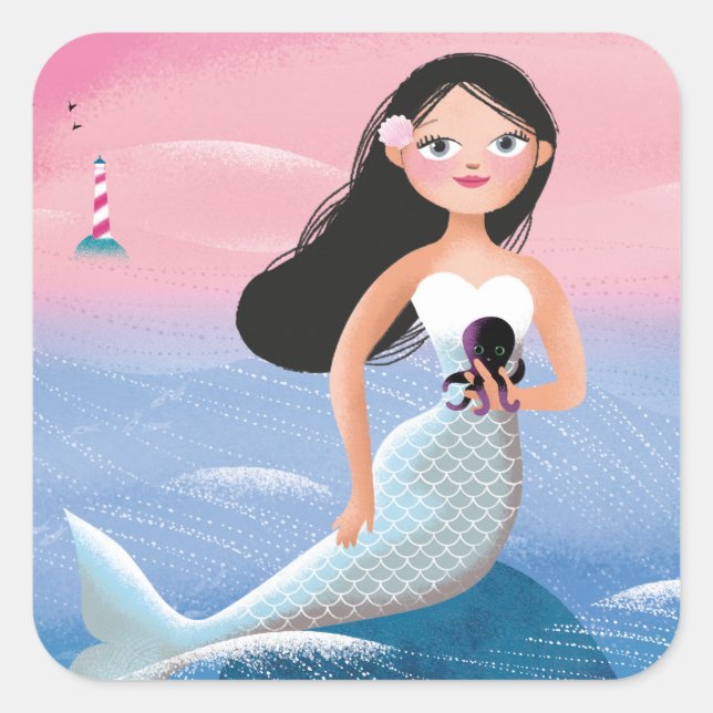 Milla the Mermaid illustration Square Sticker (Front)
