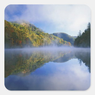 Millcreek Lake and autumn colours at sunrise, Square Sticker